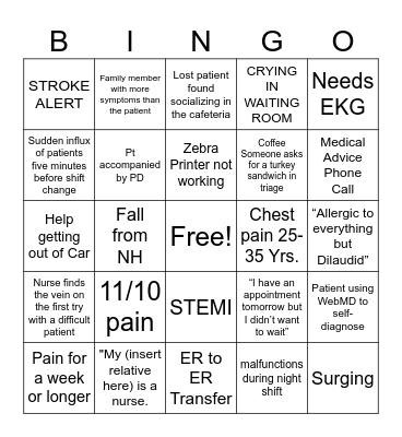 ER Bingo Card