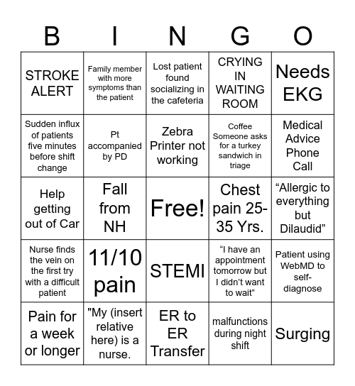 ER Bingo Card