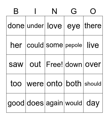 Red Word Bingo Card