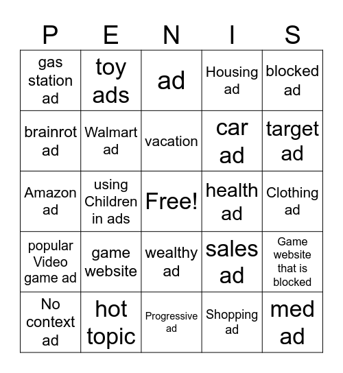 ads Bingo Card