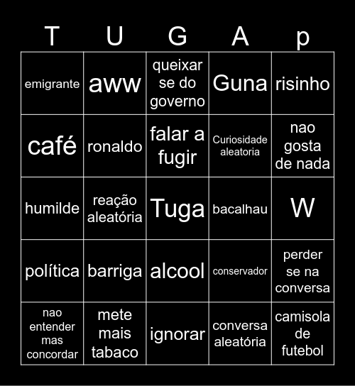 Tuga Bingo Card