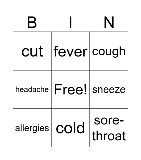 Vocabulary Bingo Card