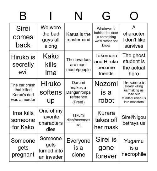 The Hundred Line BINGO Card