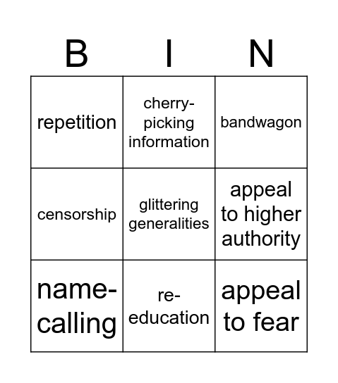 Propaganda Bingo Card Bingo Card
