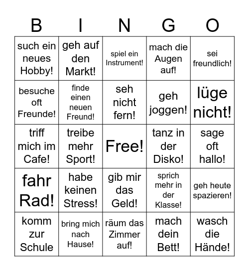 Imperativ: level 1 Bingo Card