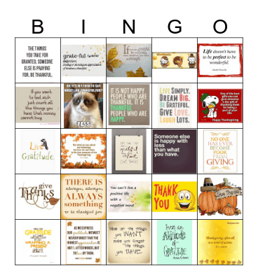 THANKSGIVING Bingo Card