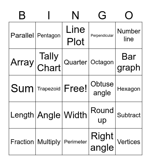 MCA Math 3rd Grade Bingo Card