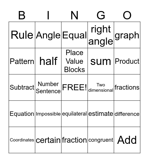 Math Vocabulary Bingo Card