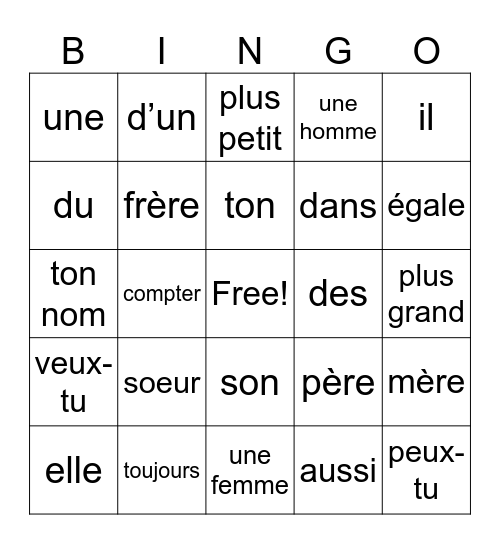 mots fréquents 2* Bingo Card