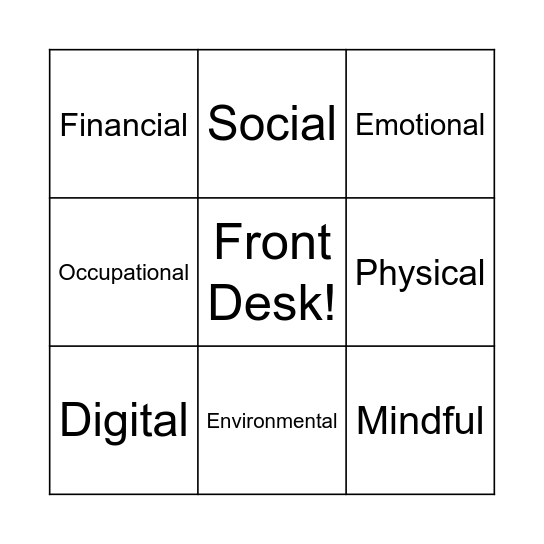 Wellness 101 Bingo Card