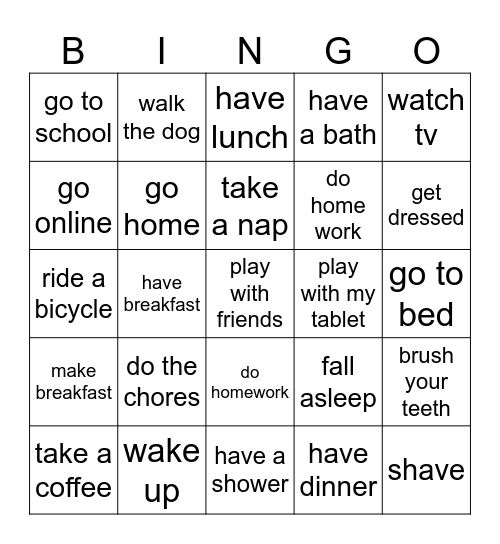 Daily routines! Bingo Card