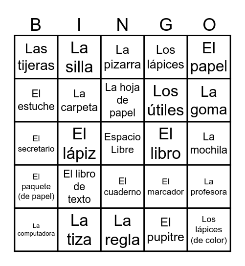 Entre Culturas 1: U2 En La Clase Bingo Card