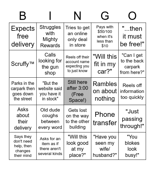 Weekend Warriors Bingo Card