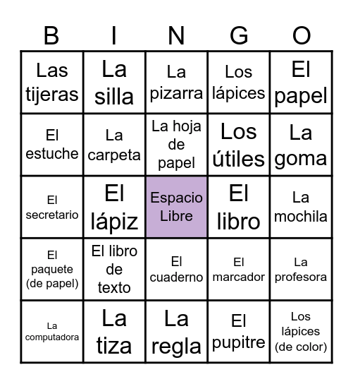 Entre Culturas 1: U2 En La Clase Bingo Card