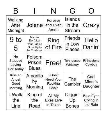 Country Music Bingo Card