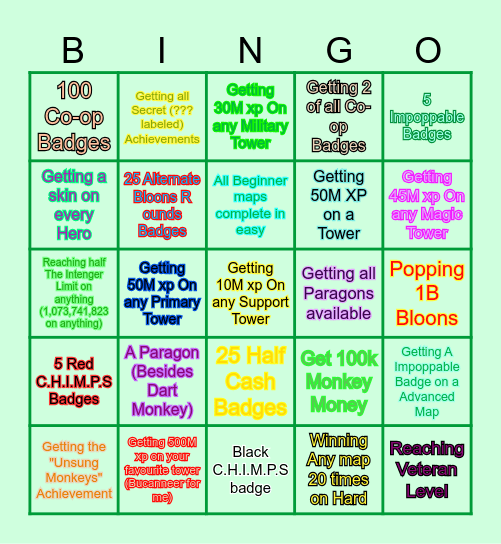 BTD6 BINGO Card