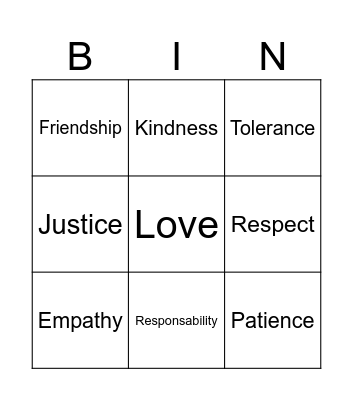 Values Bingo Card