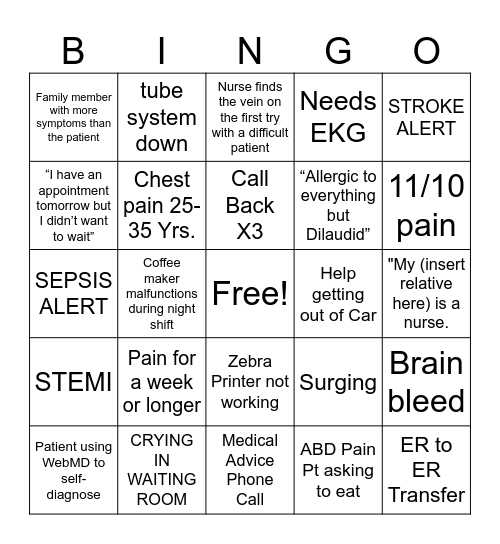 ER Bingo Card