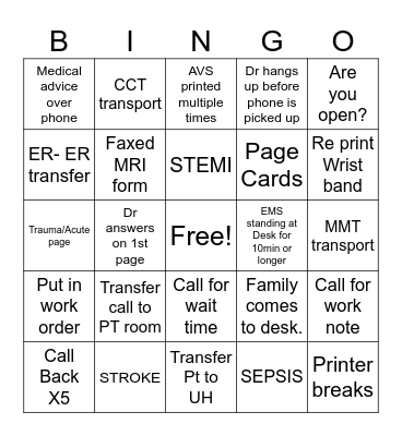 HUC Bingo Card