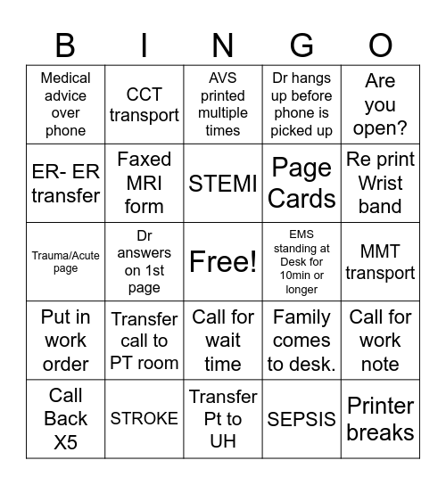 HUC Bingo Card