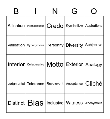 English Composition Bingo Card