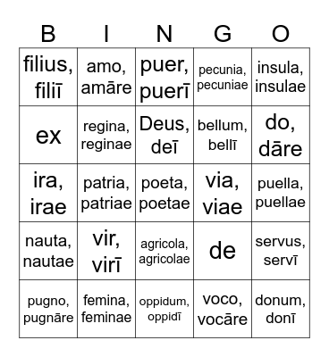 Vocabulary Bingo Card
