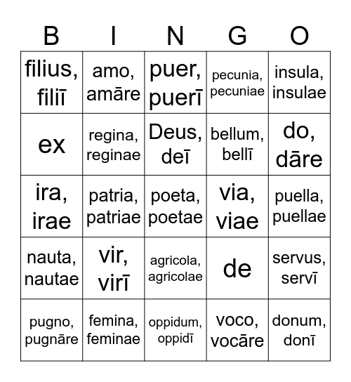 Vocabulary Bingo Card