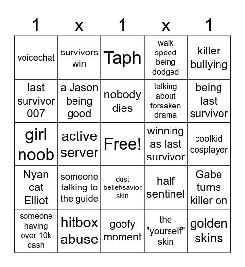 Forsaken Bingo Card