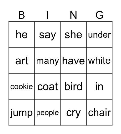 BR YR 1 WK 14 Vocabulary Bingo Card