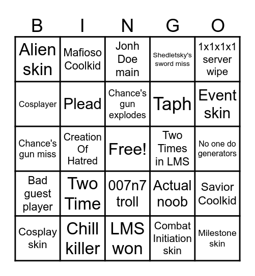 Forsaken Bingo time!! Bingo Card