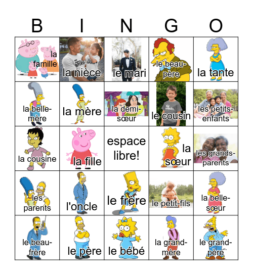 la famille Bingo Card