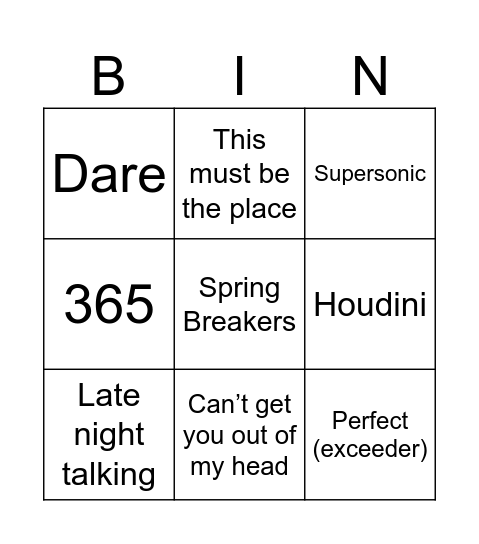 Music Bingo Card