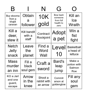 Skyrim Bingo Card