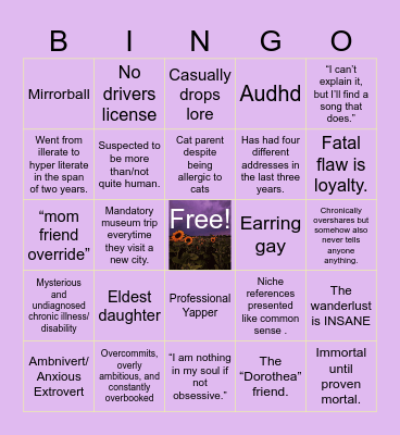 Lovely Lavender Sunshine Bingo Card
