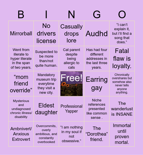 Lovely Lavender Sunshine Bingo Card