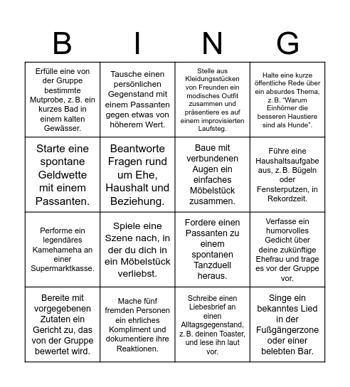 Das Ehemann-Bingo Card