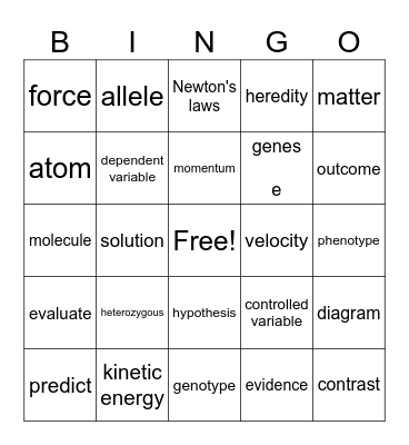 Science Bingo Card