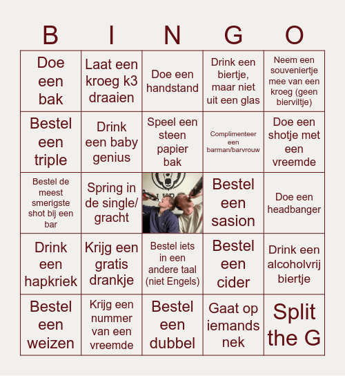 Stijn en Emile's Super Duper Mega Gave Geweldige Pubcrawl Bingo Card