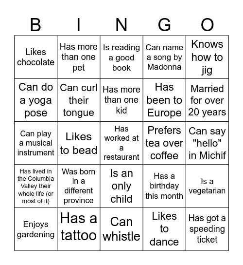 Women's Night Mingle Bingo! Bingo Card