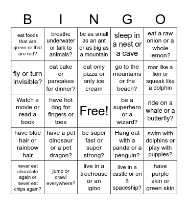 Would you rather... Bingo Card