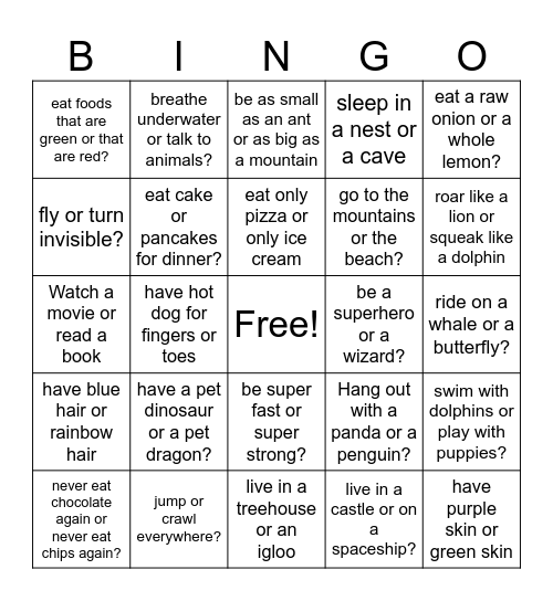 Would you rather... Bingo Card