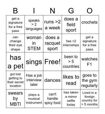Type Bingo Card