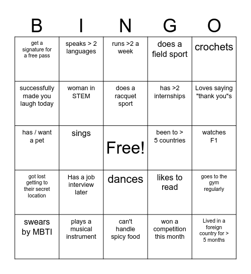 Type Bingo Card