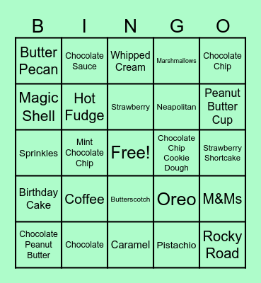 Ice Cream Social Bingo Card