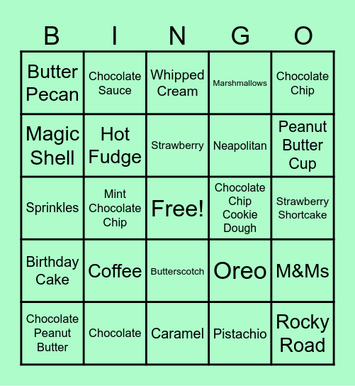Ice Cream Social Bingo Card