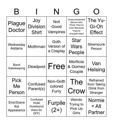 Dark Force Bingo Card