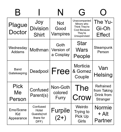 Dark Force Bingo Card