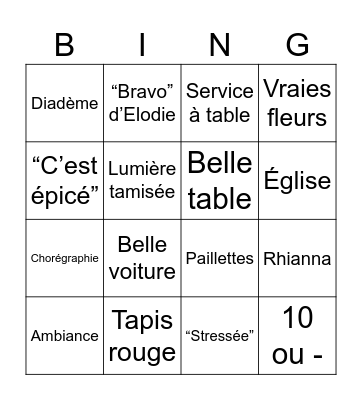 4 mariages pour 1 lune de miel Bingo Card