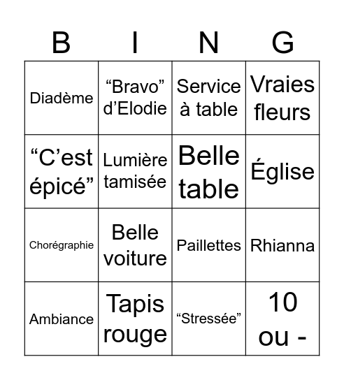 4 mariages pour 1 lune de miel Bingo Card