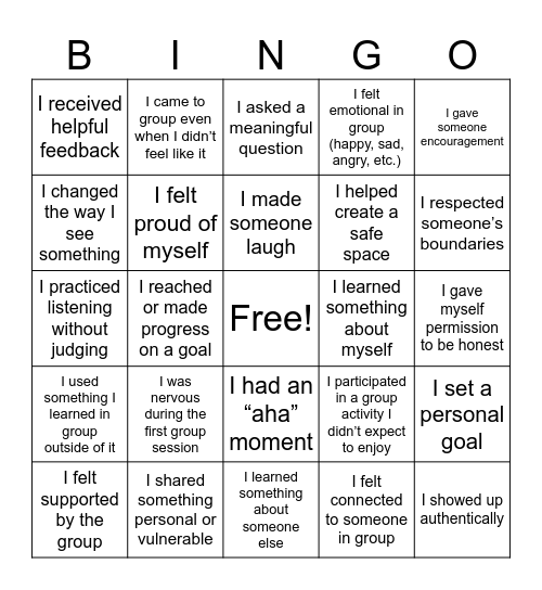 Group Counseling Bingo Card